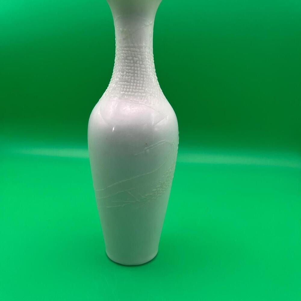 Mid-Century Modern MCM German Bisque Porcelain White Matte Relief Op Bud Vase